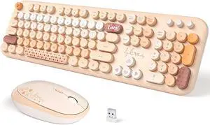 Wireless Keyboard and Mouse, SQMD Colorful Typewriter Retro Keyboard with Round Keycaps, 2.4GHz USB Full-Size Keyboard and Mouse Set for Mac PC Desktop Laptop (Yellow Colorful)