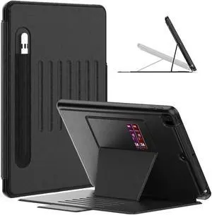 Stweap for iPad 9th/8th/7th Generation Case 10.2'', Thin, Strong Magnetic Stand Cover with Absorbing Multi-Angles Stand, Pen Holder, Card Slot for iPad 10.2 Inch 2021/2020/2019(Black)