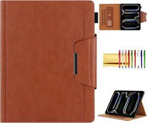 Folio Case for iPad Pro 13-inch (M4) 2024 (7th Gen), Techcircle Anti-Slip Stand PU Leather Soft TPU Back Magnetic Smart Cover with Pencil Holder + Card Slots + Front Pocket, Auto Sleep/Wake, Brown