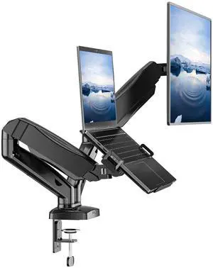 WALI Laptop Mount for Desk, Monitor Arm Mount for 17"-32Computer Screen and 11.6" - 17.3" Notebook,Dual Monitor Mount Holds up to 19.8lbs, Laptop Tray Stand with Gas Spring Arm (GSMP002LP), Black