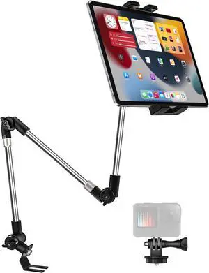 Car or Truck Seat Rail or Floor Phone Tablet Mount, 35" Heavy Duty Universal Vehicle Tablet Holder Camera Clamp with 360deg Rotating Adjustable for iPad Pro 12.9 Air Mini, Tabs, Phones & 4-13" Devices