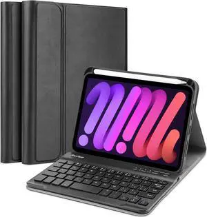 ProCase Wireless Keyboard Case for iPad Mini 7/6, Detachable Protective Cover - Black