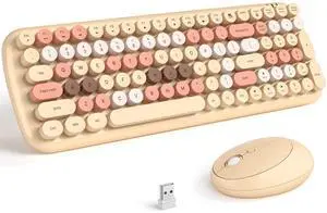 MOFII Wireless Keyboard and Mouse Combo, Retro Typewriter Keyboard with Multi-Media Function Keys and Number Pad Compared for PC Computer Windows 7 8 10 (Milk-Tea Colorful)