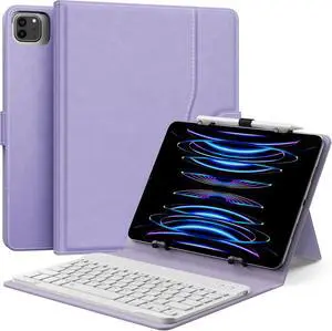 MoKo Universal Tablet Case with QWERT Keyboard for 9",9.7",10.1",10.2",10.4",10.5",10.9",11" Tablets, with Removable Wireless Bluetooth Keyboard&Pen Holder for iPad, Samsung, Fire, Pixel, Other, Lilac