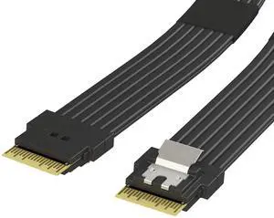 LINKUP Slim SAS SFF-8654 4i Straight to SFF-8654 4i Straight 24Gbps High Speed SAS 4.0/PCIE 4.0 Cable for 85ohm PCIe Application (NVMe SSD Slimline) 32AWG Flat Wire - 150cm