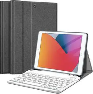 Fintie Keyboard Case for iPad 9th / 8th / 7th Generation (2021/2020/2019) 10.2 Inch, Soft TPU Back Stand Cover with Pencil Holder, Magnetically Detachable Bluetooth Keyboard, Gray