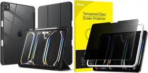 JETech iPad Pro 13-Inch M4 (2024) Clear Back Case and Privacy Screen Protector Bundle