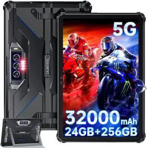 OUKITEL RT7 5G Rugged Tablet Android 13, 32000mAh Battery 24GB+256GB - Waterproof Tablet, 10.1" FHD+Tablets 33W Fast Charging,48MP+32MP+20MP Night Vision Camera,5G Dual SIM+5G WiFi/OTG/GPS/T-Mobile