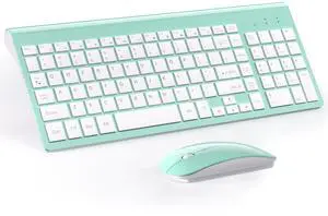 Wireless Keyboard and Mouse Ultra Slim Combo, TopMate 2.4G Silent Compact USB 2400DPI Mouse and Scissor Switch Keyboard Set with Cover, 2 AA and 2 AAA Batteries, for PC/Laptop/Windows/Mac - Mint Green