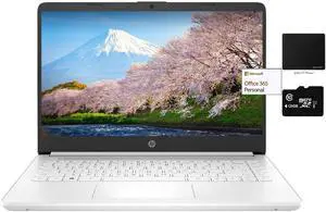 HP 14" Thin Light Laptop, Intel 2-Core N4020, 16GB RAM, 192GB Storage(64GB eMMC+128GB Micro SD), 1Yr Office, Win 11 Bundle with GaPi Mousepad (White)