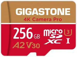 [5-Yrs Free Data Recovery] GIGASTONE 256GB Micro SD Card, 4K Camera Pro, A2 V30 for Smartphone, Gopro, Action Cams, 4K UHD Video, Nintendo-Switch Compatible, Up to 100MB/s, UHS-I U3 C10 with Adapter