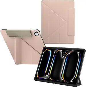 SwitchEasy Origami Case for 2024 iPad Pro 13 with Pencil Holder- Protective Case for iPad Pro 13 Inch M4 (2024) with Multi-Angle Stand, Morandi Cover Case, Apple Pencil Pro Charging, Pink Sand