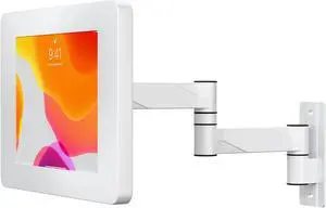 Premium Wall Mount Arm - CTA VESA Wall Mount Arm & Enclosure for iPad Air 11" M2 (2024) - iPad Pro 11" M4 (2024) - iPad 7/8/9/ Gen 10.2" - Galaxy Tab 4 - Galaxy Tab A 10.1" & More - White (PAD-WMAWE)