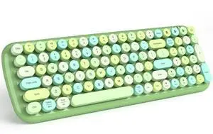 MOFII Wireless Bluetooth Keyboard for Mac, iPad, iPhone, PC, Laptop & Android, Connect up to 3 Devices Simultaneously, Portable 100-Key Typewriter Retro Round Keycaps Keyboard Green