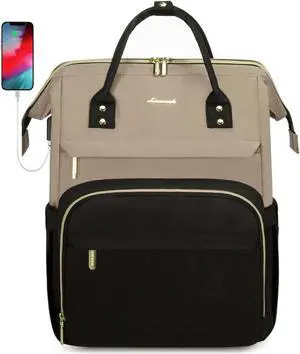 LOVEVOOK Laptop Backpack Purse for Women, Fashion Work Travel Bags, Business Computer Backpacks, Doctor Nurse Backpack with USB Port, fits 15.6-Inch Laptop, Khaki-Black