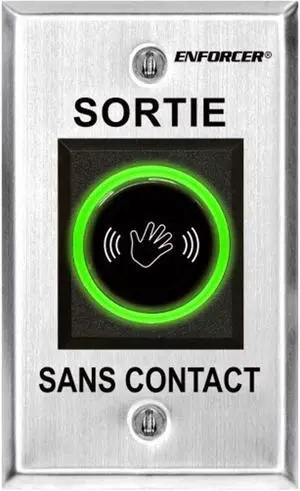 Seco-Larm SD-927PKC-NFQ Wave-To-Open IR No-Touch Sensor with French Message, Green Illuminated Ring Turns Red and 3A Relay, "SORTIE SANS CONTACT" Printed On Plate, Stainless Steel Single-Gang Plate