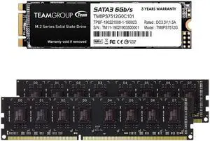 TEAMGROUP MS30 512GB TLC M.2 2280 SATA III SSD Read/Write 530/430 MB/s TM8PS7512G0C101 Bundle with Elite UDIMM DDR3 16GB kit (2x8GB) 1600MHz CL11 Desktop Memory TED316G1600C11DC01