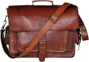 DHK 18 Inch Unisex Handmade Leather Messenger Bag for Laptop Briefcase Satchel Distressed Bag