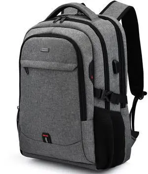 DUSLANG 17 Inch Travel Laptop Backpack Water Resistant College Backpack for Men Laptop Bag with USB Charging Port,Light Grey