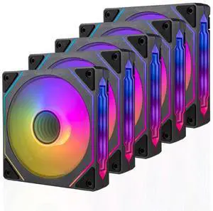Empowered PC 5-Pack Prism Infinity Mirror High Performance Quiet ARGB CPU Reverse Flow Cooling Fans (600-1800rpm PWM, Daisy-Chainable, 2.9mm H2O Pressure & 58CFM, 4-Pin, 25 x 120mm, 3yr Warranty)