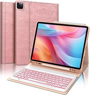 Keyboard Case for iPad Air 13" (M2, 2024) & iPad Pro 12.9 (6th/5th/4th/3rd Gen), Detachable Wireless Bluetooth Keyboard, 7 Color Backlit, Smart Folio Cover with S Pen Holder, Auto Sleep/Wake, Pink