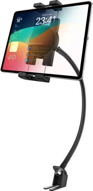 GDZN Car Seat Rail Tablet Mount, Heavy Duty Truck Floor Seat Bolt Tablet Holder with Gooseneck Arm for iPad Pro 12.9 11 Air Mini, iPhone, Galaxy Tabs, Z Fold, Fire, More 4-13" Cell Phones and Tablets