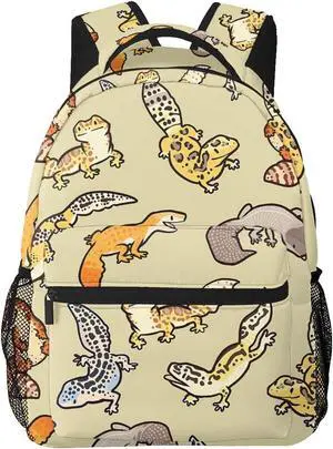 Gesey-R4T Cartoon Cute Leopard Gecko Pattern Casual School Backpack Bag, Laptop Hiking Travel Shoulder Daypack College Bookbag for Men Woman Girls Boys Teens, Black, One Size