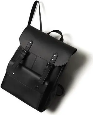 GUETES Leather Laptop Backpack, Women and Men Backpack Travel Business Work College Water Resistant Anti Theft Daypack Slim Large fits for 15.6 inch Notebook Computer bag, 01 Black