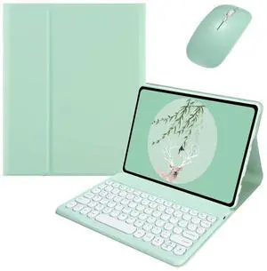kaidisen Keyboard Case for Galaxy Tab A7 Lite 8.7 inch Case with Keyboard and Bluetooth Mouse, Detachable Candy Color Keyboard Cover Round KeyMint Green