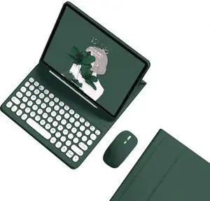 kaidisen Keyboard Case for Galaxy Tab A9+ 11 inch Case with Keyboard and Bluetooth Mouse, Detachable Candy Color Keyboard Cover Round Key,Dark Green