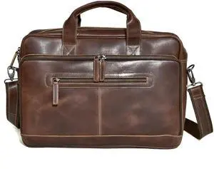 16 Inch Leather Laptop briefcases Messenger bags best office Satchel bag for Men and Women (Dark Brown)