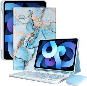 LAMA Smart Keyboard Case with Mouse for iPad Air 11-inch (M2) 2024 & iPad Pro 11 inch (4th/3rd/2nd/1st Generation), Wireless Case with Pencil Holder for 10.9" iPad Air 4th/5th Generation, Marble Blue