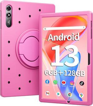 Naclud 10.51 Inch Tablet 6GB RAM 128GB ROM, Android 13 Tablet with Decorative Perforated Case, Octa-Core 2.0Ghz Processor, 1920*1200 FHD Screen, 5MP+13MP Camera, 6200mAh, GPS, WiFi, Bluetooth (Pink)