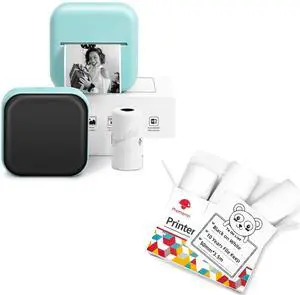 Phomemo Mini Pocket Printer- with 3 Rolls Paper M02X Inkless Printer Blutooth Thermal Portable Sticker Printer for Study, DIY Scrapbook, Photos, Green