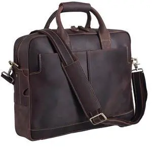 Polare Leather Briefcase for Men Business Travel Messenger Bags 15.6 Inch Laptop Satchel Bag