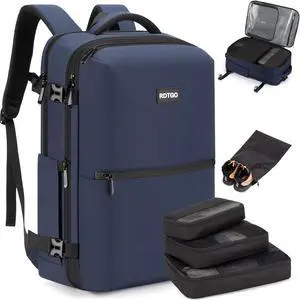 RDTGO Extra Large Travel Backpack for Men and Women, Navy, 17-Inch Laptop Backpack with 4 Packing Cubes, Waterproof and Organized
