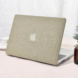 Seorsok Compatible with MacBook Air 13.6 inch Case 2022-2024 2025 A3240 M4 A2681 M2 A3113 M3 Touch ID,Elegant Leather Plastic Hard Case Transparent Keyboard Cover,Flaxen Woven Fabric