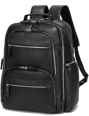 Taertii Leather Backpack For 17.3" Laptop, Travel Weekender Large Capacity Business Travel Hiking Overnight Shoulder Daypacks 36L, Black