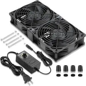 WDERAIR 2 x 120mm Computer Fan with AC Plug 110V 120V 220V 240V for Server Rack Cabinet Mount Small Window Exhaust Cooler (12038)