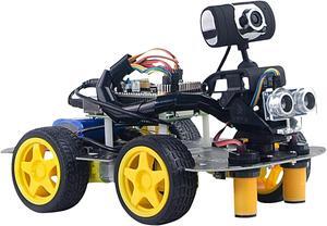 Smart Robot Car Kit for Raspberry Pi 5/3B/3B+/4B,Upgraded AI Visual Color,QR Code,Face Recognition,Line Tracking,Obstacle Avoidance,Electronic DIY Kit for Teens and Adults(Raspberry Pi Not Included)