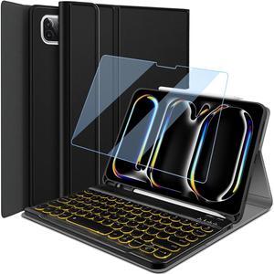 Wineecy Backlit Keyboard Case for iPad Pro 11 Inch M4 (5th Generation) 2024 Release with Screen Protector, 7 Colors Light Detachable Wireless Keyboard & PU Folio Cover Case 11" iPad Pro 2024 (Black)