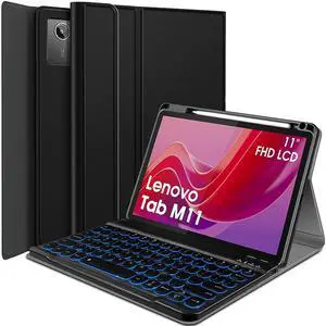 Wineecy Backlit Keyboard Case for Lenovo Tab M11 2024 11 Inch TB-330FU Tablet, 7 Colors Light Detachable Wireless Keyboard with PU Leather Folio Cover Case for Lenovo Tab M11 11 2024 Release