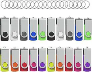 Flash Drives 16GB 20 Pack with Keychains, Wooolken Swivel USB 2.0 Thumb Drives Bulk USB Drive Memory Stick USB Stick Pack (Mixcolors)