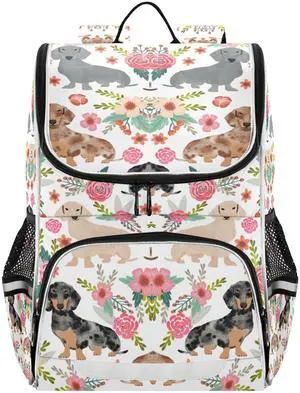 XUWU Dachshunds Dog Backpack with Reflective Strip for Kids Boys Girls Elementary School Bag Removable Chest Strap