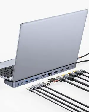 Baseus Laptop Docking Station, 4K Multitasking Docking Station with 2 HDMI+DP, PD, 3 USB-A, RJ45, Audio, TF/SD Card Reader, USB Hub Compatible for MacBook/Dell/HP/Surface/Lenovo