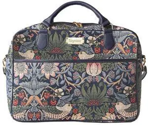 Signare Tapestry Laptop bag Computer Messenger bag Briefcase for Women with William Morris Strawberry Thief Blue (CPU-STBL)