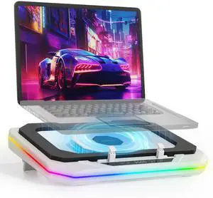 OImaster Gaming Laptop Cooling Pad with Powerful Turbofan (3500 RPM) RGB 12"-19" Laptop Cooler Stand 3 USB HUB Ergonomics Adjustable 2 Height for Office Notebook Laptop (White-6559)