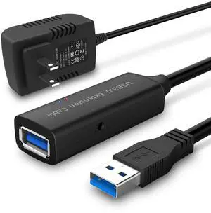 RSHTECH USB 3.0 Active Extension Cable 32 Feet with 5V 2A Power Adapter, USB 3.0 Extender Male to Female Cord with Built-in Signal Booster Chips for Xbox, PS4, USB Printer, Mouse, Keyboard, etc