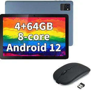 Tibuta Android Tablet 10 Inch with Bluetooth Mouse, Octa-Core Android 12 Tablet with 7000mAh Battery (Max 14-Hour), 4GB+64GB ROM Gaming Tablets, 10.1 in HD Large Screen Tablet 5+8MP Camera/WiFi/GPS/BT