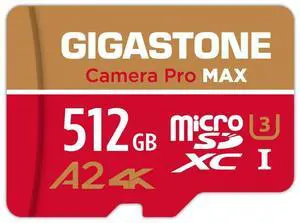 [5-Yrs Free Data Recovery] GIGASTONE 512GB Micro SD Card, 4K Camera Pro MAX, Compatible with Gopro, Dash Cam, DJI, Drone, Security Camera, Speed Up to 160MB/s, UHS-I A2 4K U3 C10, with Adapter